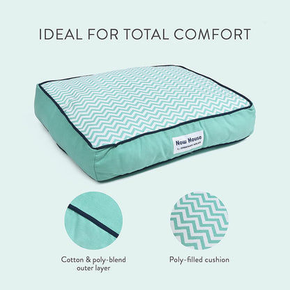 Now House for Pets Teal Chevron Cushion Dog Bed, Medium, 30.0"L X 20.0"W X 5.0"Th, Cotton/Poly Blend, Removable Cover, Machine Washable