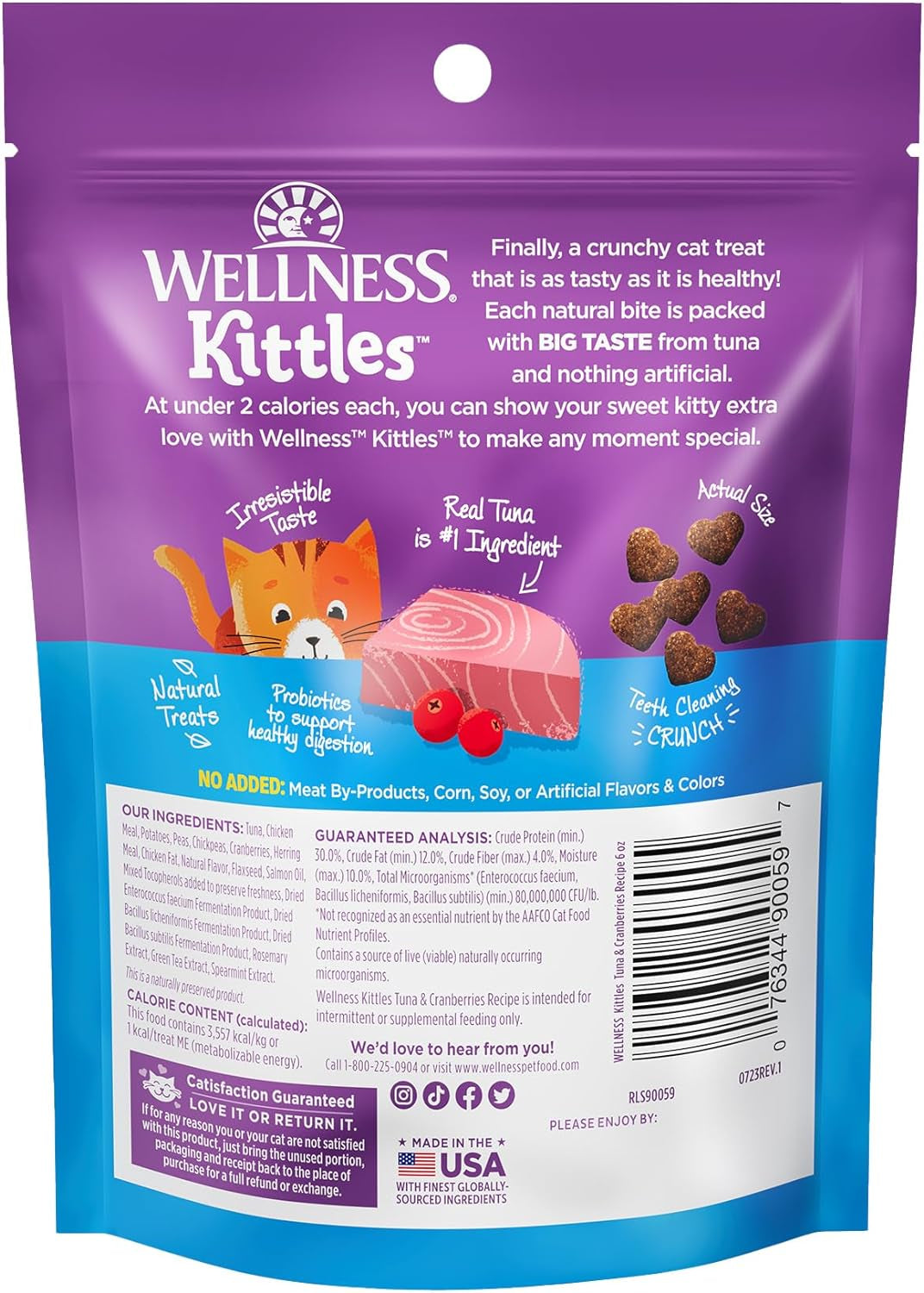 Kittles Crunchy Natural Grain Free Cat Treats, Tuna & Cranberries Recipe, All Life Stages, 6-Ounce Bag