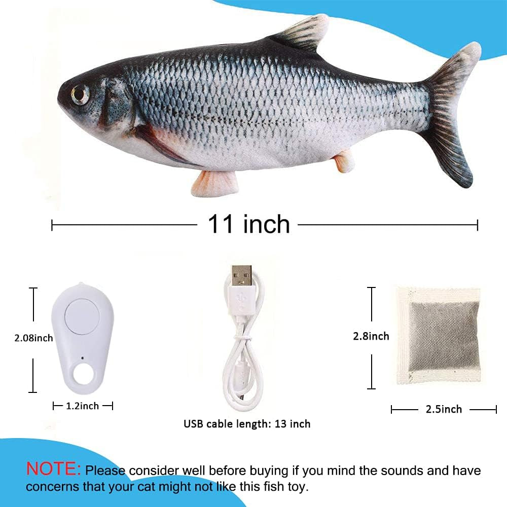 Remote Control Cat Toy - Interactive Catnip Toys for Indoor Cats, 11" Realistic Electric Flopping Fish Kiten Kicker Toy, Automatic Moving Floppy Fish for Bored Kitten and Small Dogs