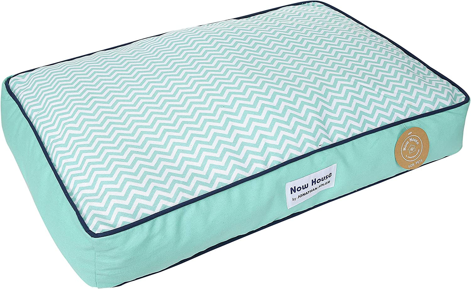 Now House for Pets Teal Chevron Cushion Dog Bed, Medium, 30.0"L X 20.0"W X 5.0"Th, Cotton/Poly Blend, Removable Cover, Machine Washable